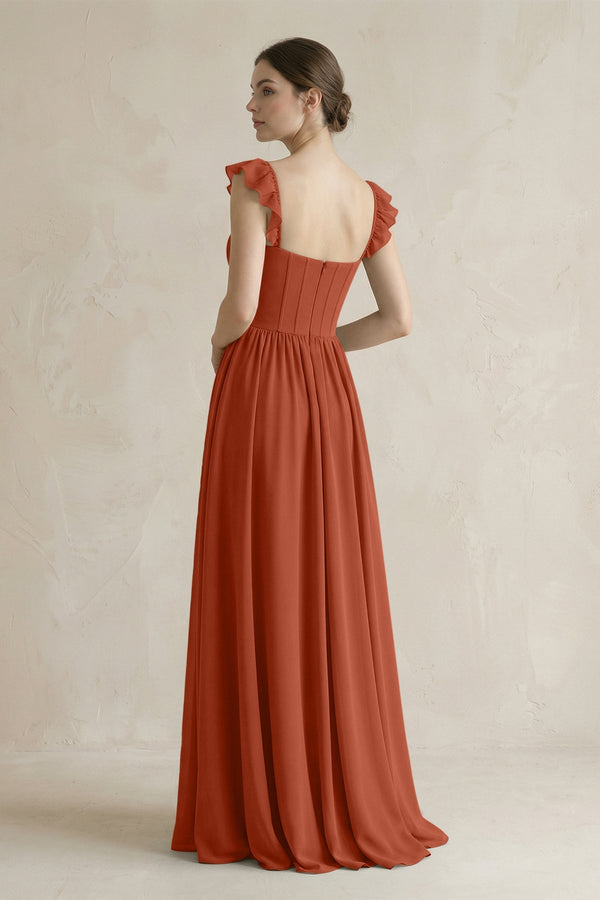 Sweetheart Chiffon Ruffled A - Line Corset Bridesmaid Dress in Spice - SHE IS ME Bridesmaid Dresses