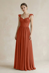 Sweetheart Chiffon Ruffled A - Line Corset Bridesmaid Dress in Spice - KISS BRIDAL Bridesmaid Dresses