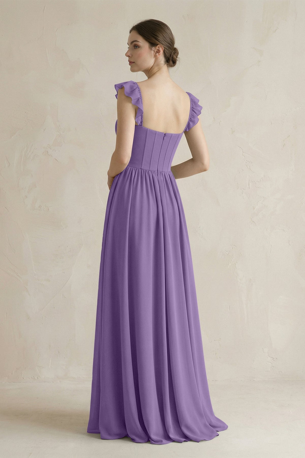 Sweetheart Chiffon Ruffled A - Line Corset Bridesmaid Dress in Tahiti - KISS BRIDAL Bridesmaid Dresses