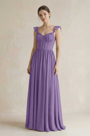 Sweetheart Chiffon Ruffled A - Line Corset Bridesmaid Dress in Tahiti - SHE IS ME Bridesmaid Dresses