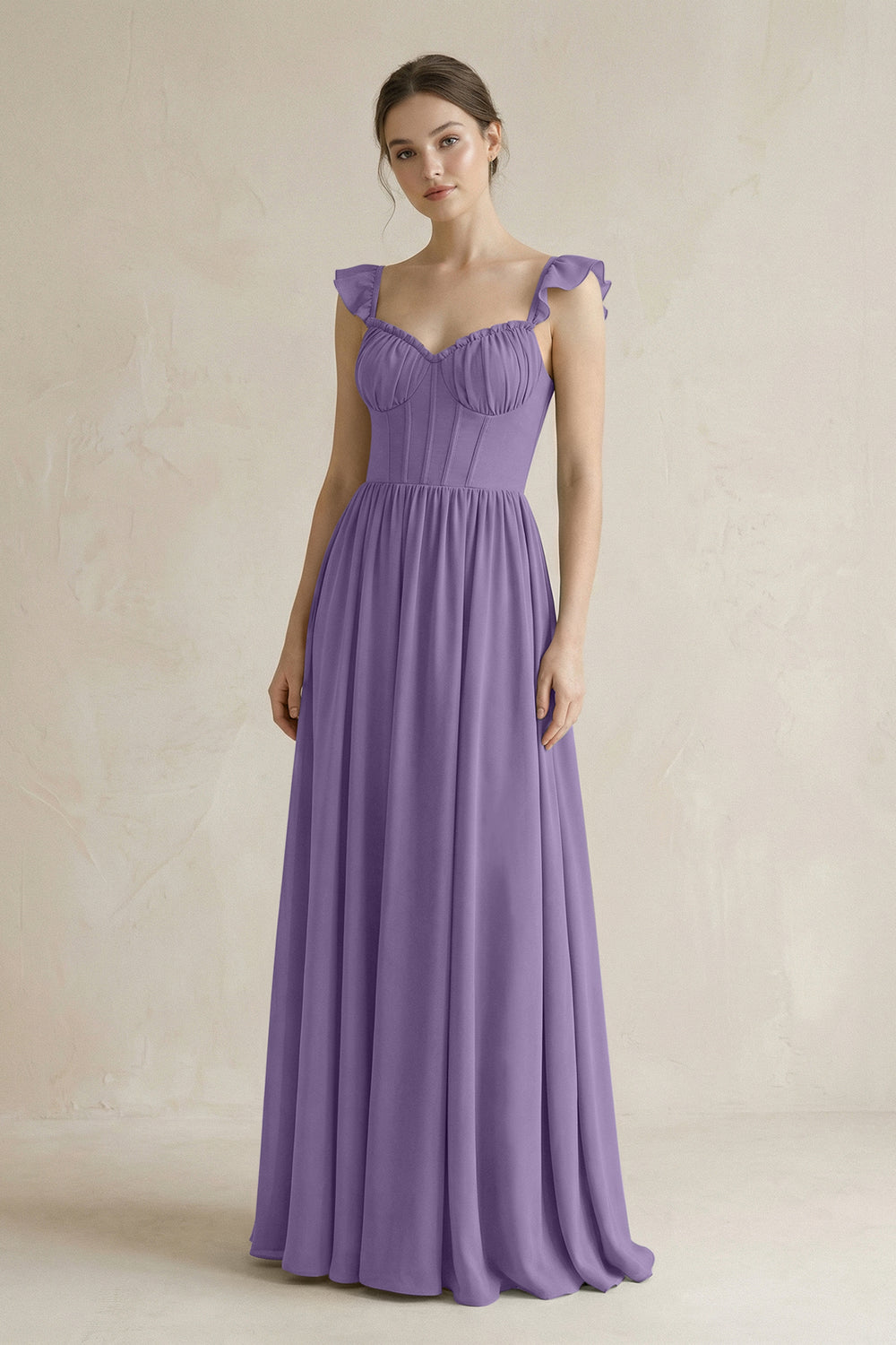 Sweetheart Chiffon Ruffled A-Line Corset Bridesmaid Dress in Tahiti