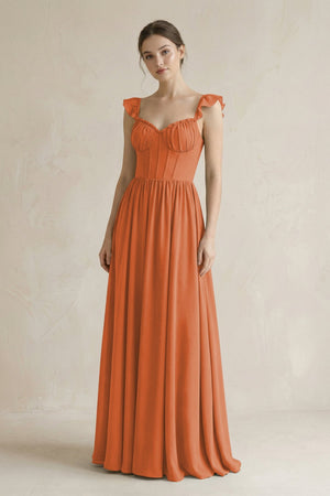 Sweetheart Chiffon Ruffled A - Line Corset Bridesmaid Dress in Terracotta - SHE IS ME Bridesmaid Dresses