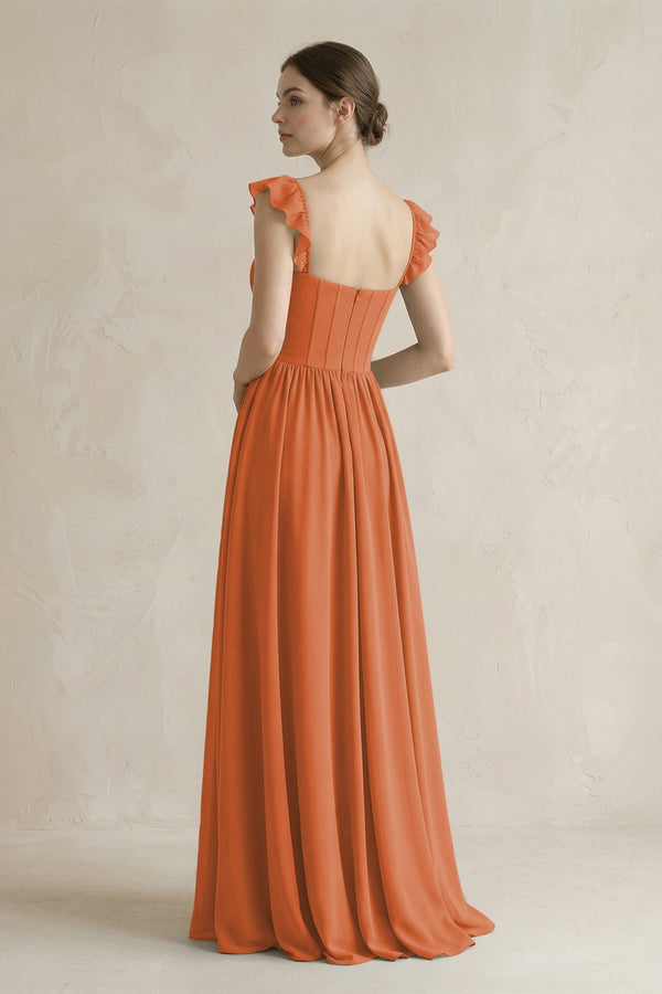 Sweetheart Chiffon Ruffled A - Line Corset Bridesmaid Dress in Terracotta - SHE IS ME Bridesmaid Dresses