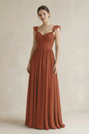 Sweetheart Chiffon Ruffled A-Line Corset Bridesmaid Dress in Terracotta | KISSBRIDAL