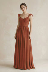 Sweetheart Chiffon Ruffled A-Line Corset Bridesmaid Dress in Terracotta | KISSBRIDAL
