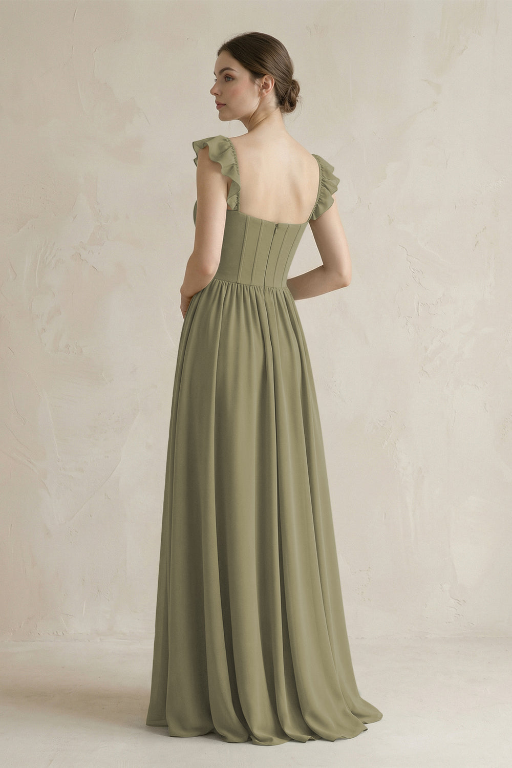 Sweetheart Chiffon Ruffled A-Line Corset Bridesmaid Dress in Thyme