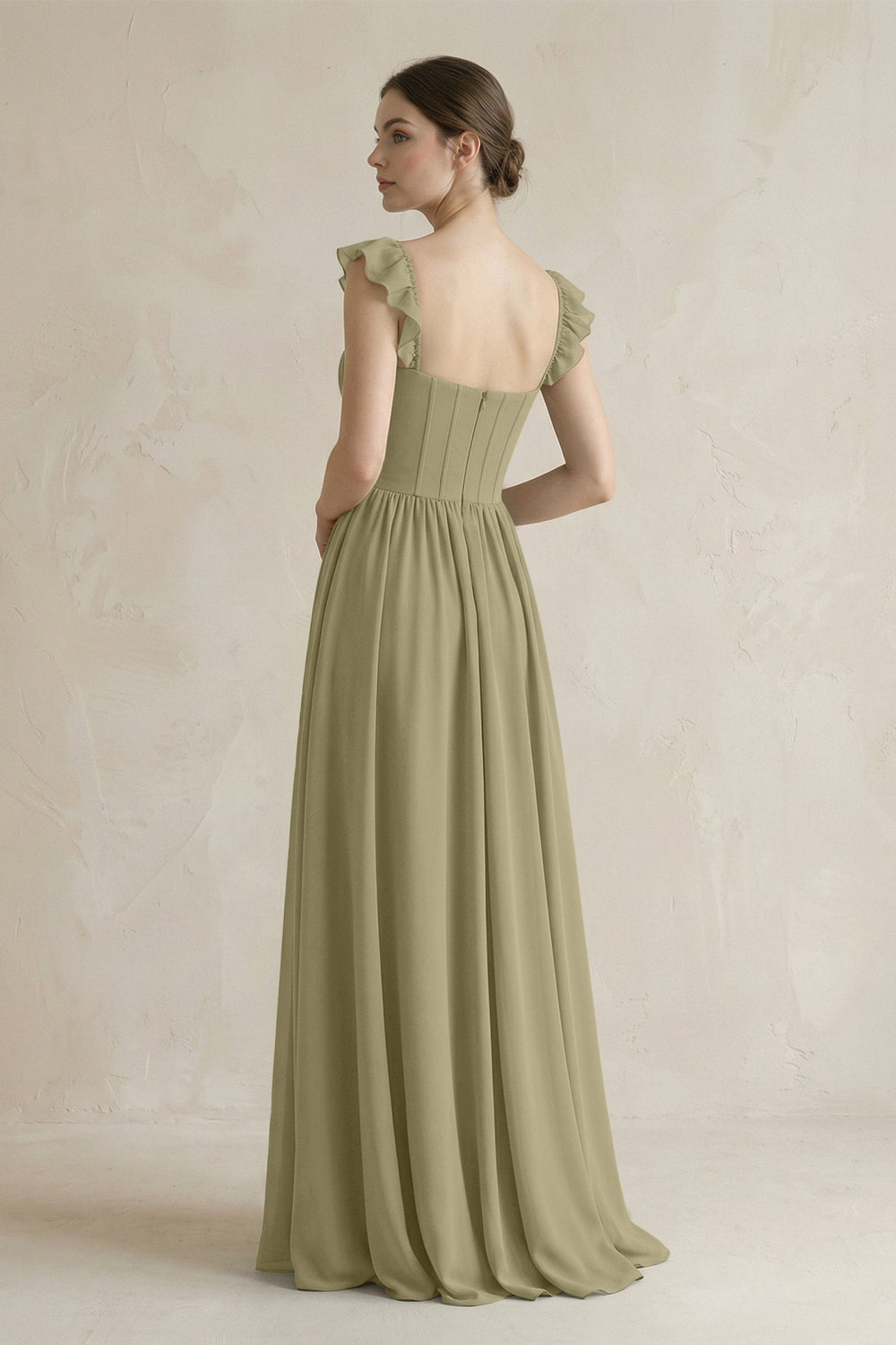 Sweetheart Chiffon Ruffled A - Line Corset Bridesmaid Dress in Thyme - KISS BRIDAL Bridesmaid Dresses