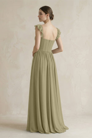 Sweetheart Chiffon Ruffled A - Line Corset Bridesmaid Dress in Thyme - SHE IS ME Bridesmaid Dresses