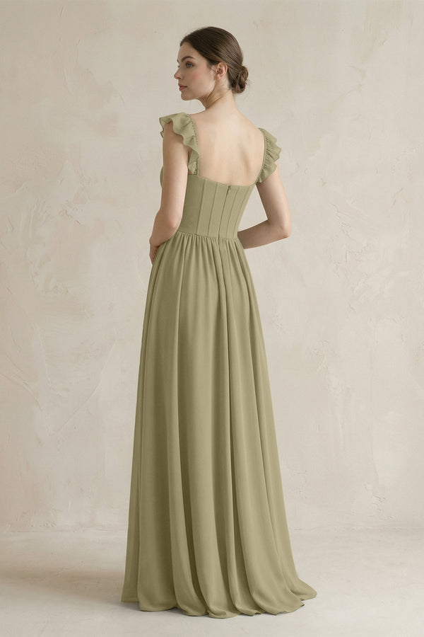 Sweetheart Chiffon Ruffled A - Line Corset Bridesmaid Dress in Thyme - SHE IS ME Bridesmaid Dresses