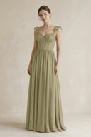 Sweetheart Chiffon Ruffled A - Line Corset Bridesmaid Dress in Thyme - SHE IS ME Bridesmaid Dresses