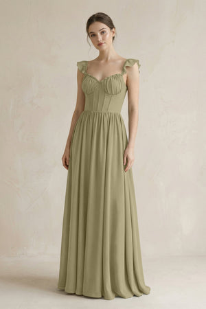 Sweetheart Chiffon Ruffled A - Line Corset Bridesmaid Dress in Thyme - SHE IS ME Bridesmaid Dresses