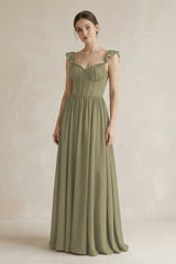 Sweetheart Chiffon Ruffled A-Line Corset Bridesmaid Dress in Thyme | KISSBRIDAL