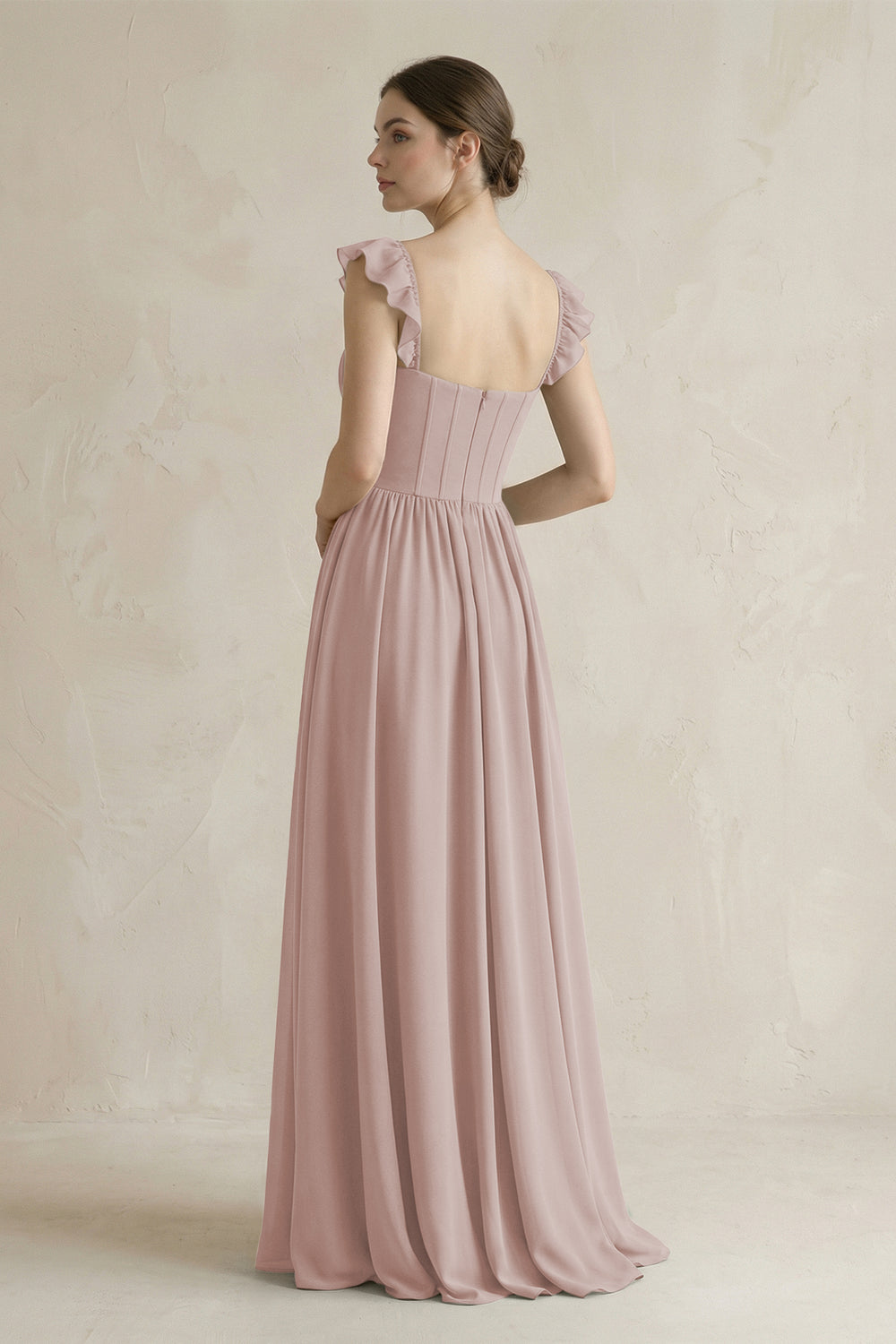 Sweetheart Chiffon Ruffled A-Line Corset Bridesmaid Dress in Toffee