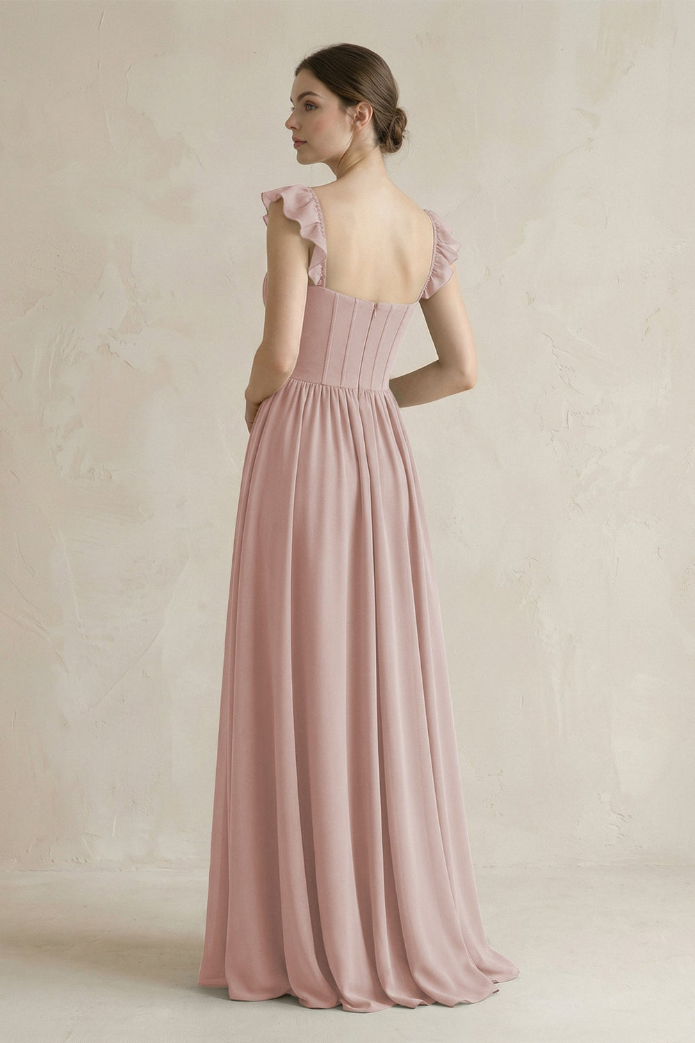 Sweetheart Chiffon Ruffled A - Line Corset Bridesmaid Dress in Toffee - KISS BRIDAL Bridesmaid Dresses