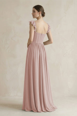 Sweetheart Chiffon Ruffled A - Line Corset Bridesmaid Dress in Toffee - SHE IS ME Bridesmaid Dresses