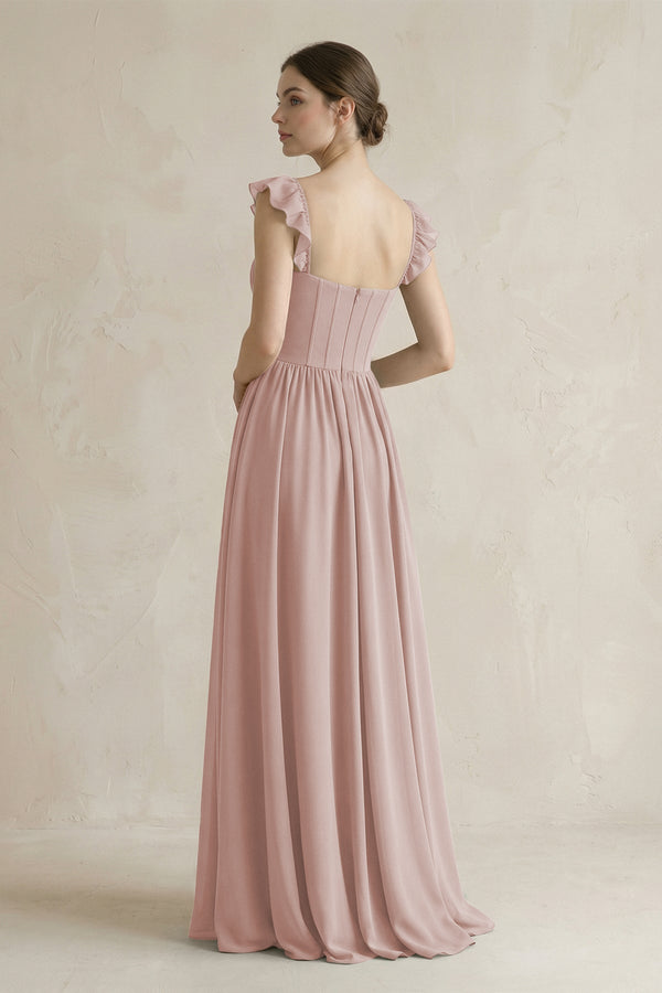 Sweetheart Chiffon Ruffled A - Line Corset Bridesmaid Dress in Toffee - SHE IS ME Bridesmaid Dresses
