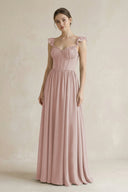 Sweetheart Chiffon Ruffled A - Line Corset Bridesmaid Dress in Toffee - SHE IS ME Bridesmaid Dresses