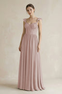 Sweetheart Chiffon Ruffled A-Line Corset Bridesmaid Dress in Toffee | KISSBRIDAL