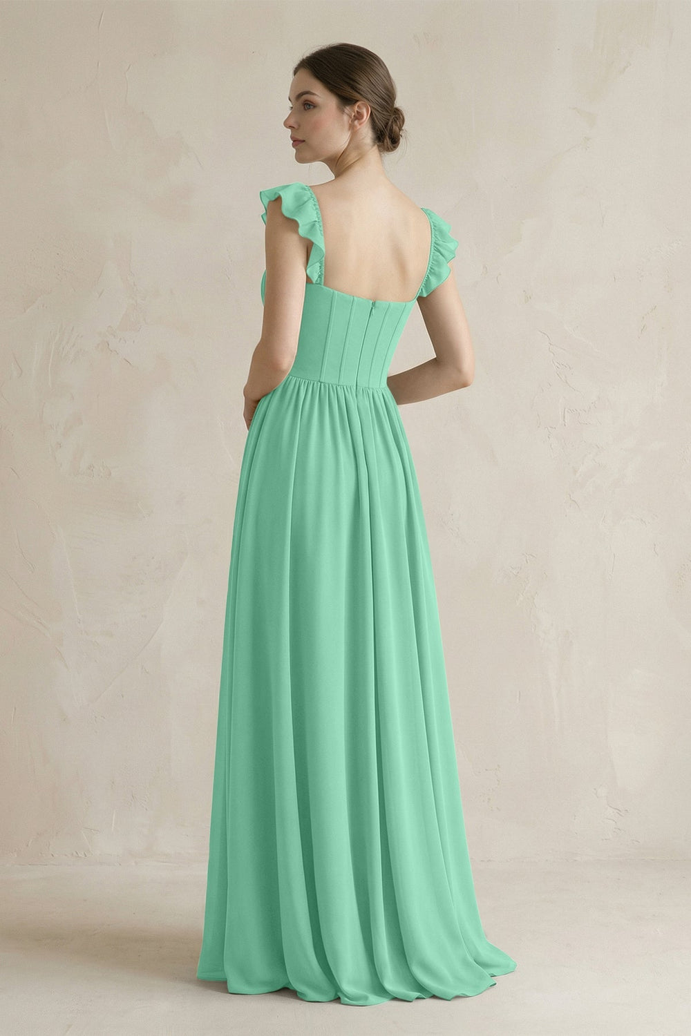Sweetheart Chiffon Ruffled A - Line Corset Bridesmaid Dress in Turquoise - KISS BRIDAL Bridesmaid Dresses