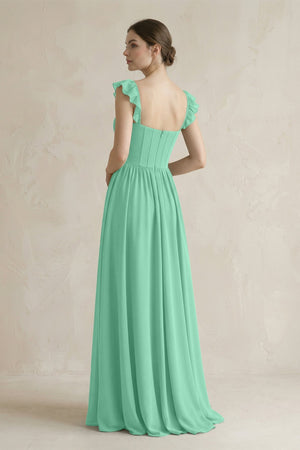 Sweetheart Chiffon Ruffled A - Line Corset Bridesmaid Dress in Turquoise - SHE IS ME Bridesmaid Dresses