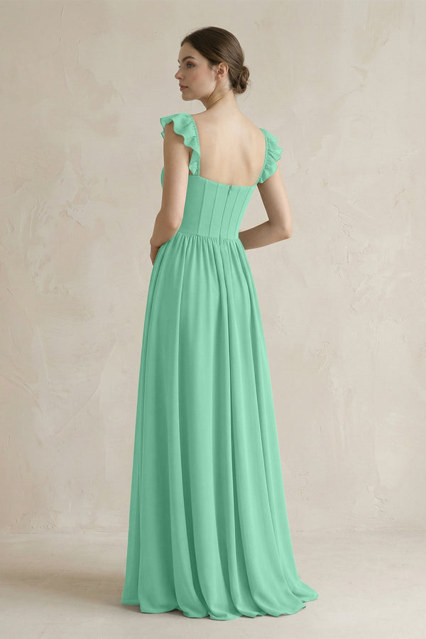 Sweetheart Chiffon Ruffled A - Line Corset Bridesmaid Dress in Turquoise - SHE IS ME Bridesmaid Dresses
