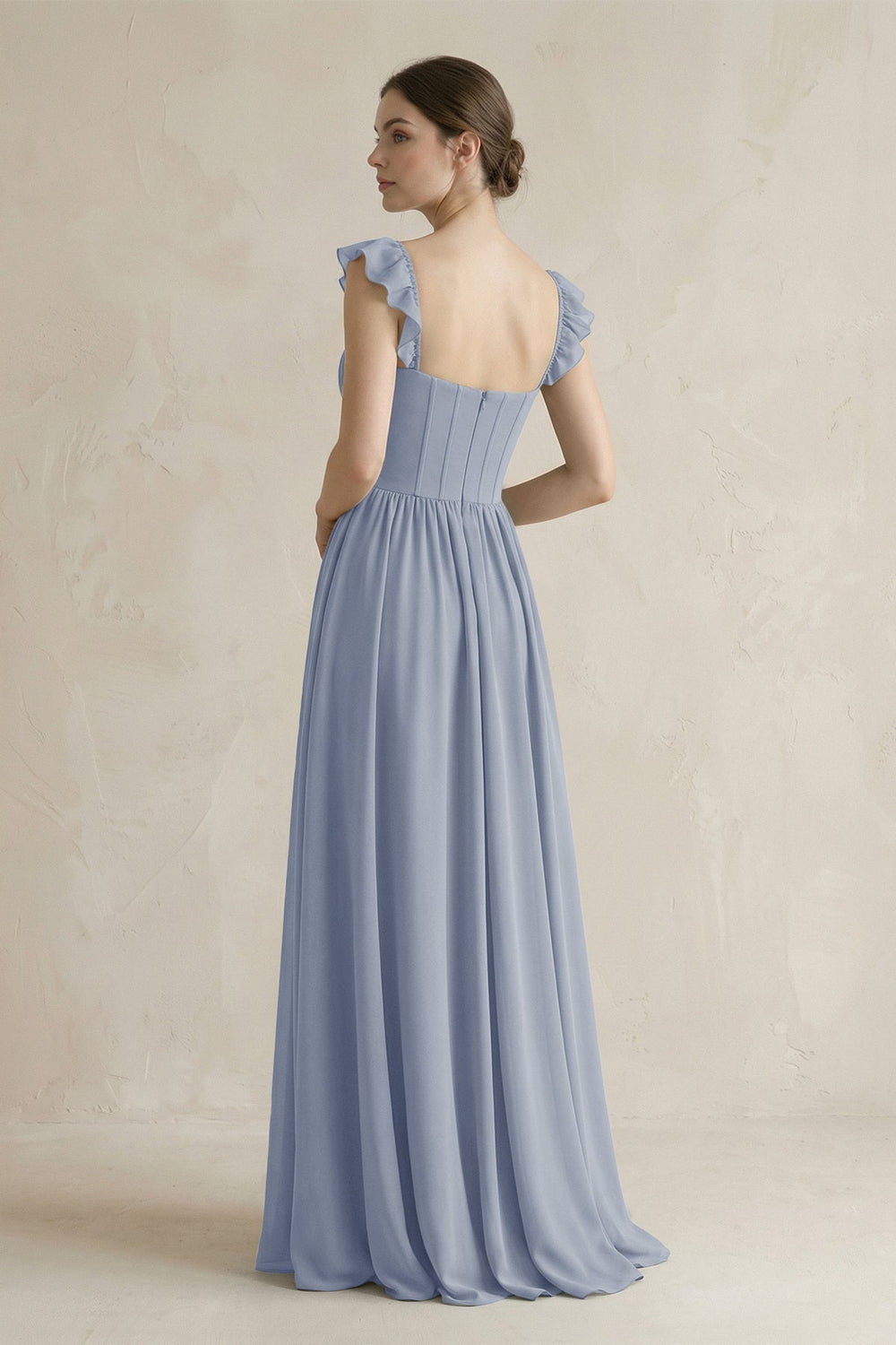 Sweetheart Chiffon Ruffled A - Line Corset Bridesmaid Dress in Twilight - KISS BRIDAL Bridesmaid Dresses
