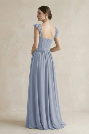 Sweetheart Chiffon Ruffled A - Line Corset Bridesmaid Dress in Twilight - SHE IS ME Bridesmaid Dresses
