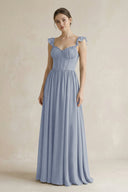 Sweetheart Chiffon Ruffled A - Line Corset Bridesmaid Dress in Twilight - SHE IS ME Bridesmaid Dresses