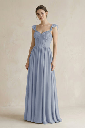 Sweetheart Chiffon Ruffled A - Line Corset Bridesmaid Dress in Twilight - SHE IS ME Bridesmaid Dresses