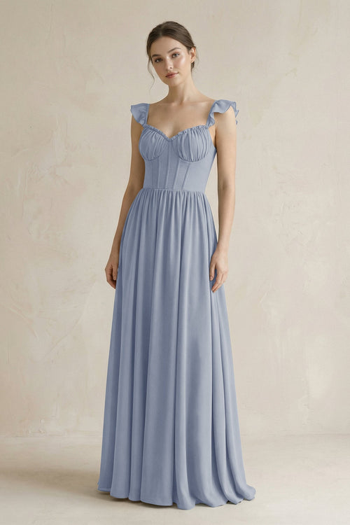 Sweetheart Chiffon Ruffled A - Line Corset Bridesmaid Dress in Twilight - SHE IS ME Bridesmaid Dresses
