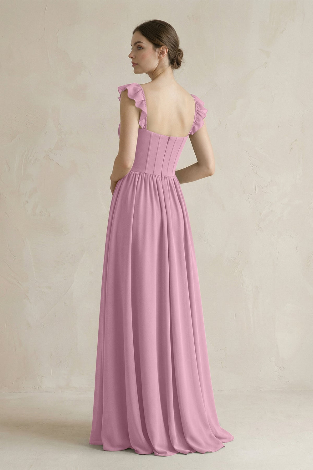 Sweetheart Chiffon Ruffled A - Line Corset Bridesmaid Dress in Vintage Mauve - KISS BRIDAL Bridesmaid Dresses