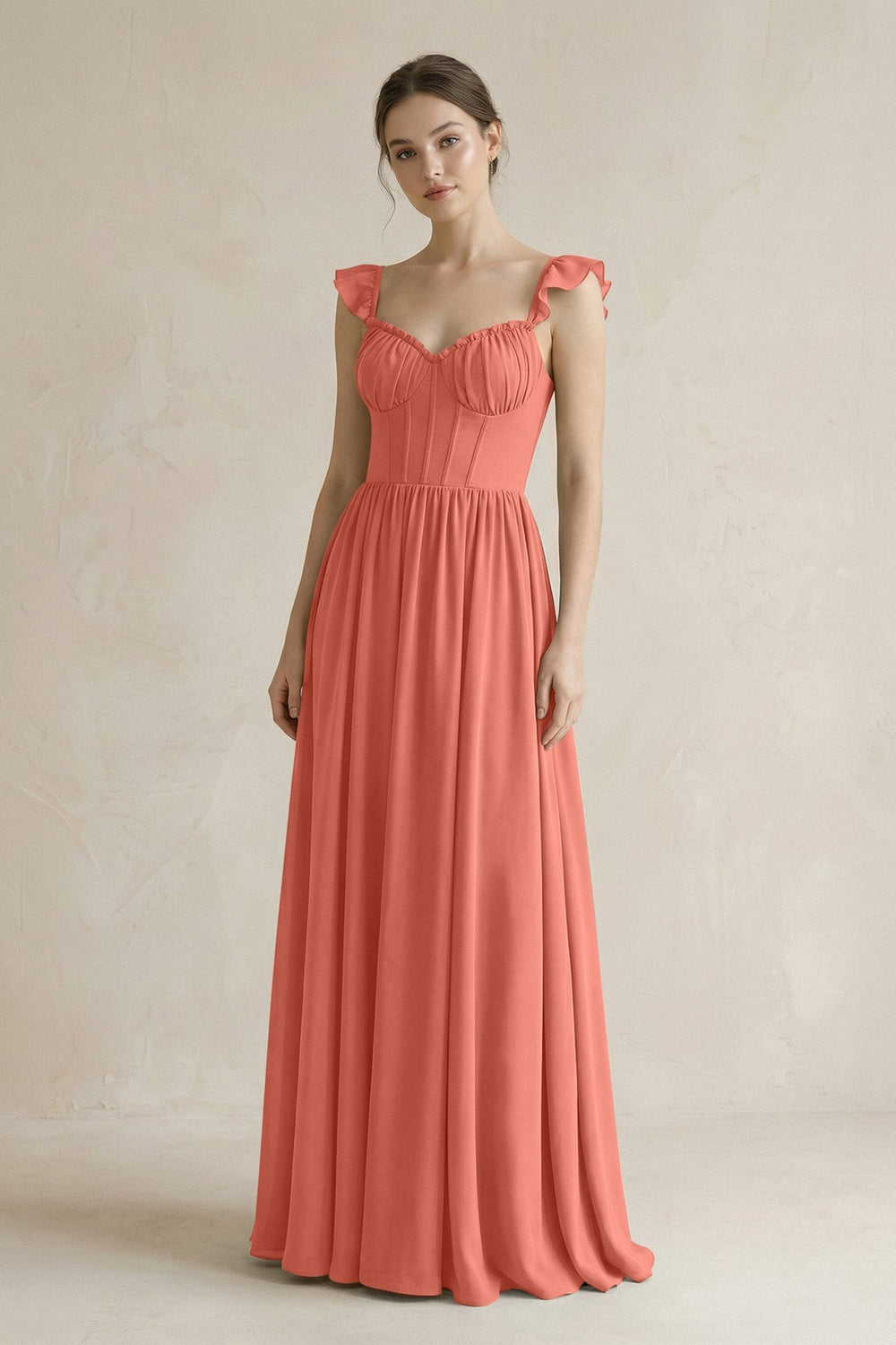 Sweetheart Chiffon Ruffled A - Line Corset Bridesmaid Dress in Wild Rose - KISS BRIDAL Bridesmaid Dresses
