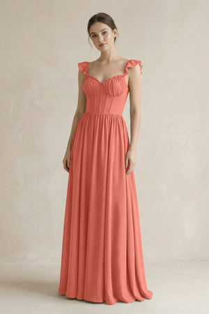 Sweetheart Chiffon Ruffled A - Line Corset Bridesmaid Dress in Wild Rose - SHE IS ME Bridesmaid Dresses
