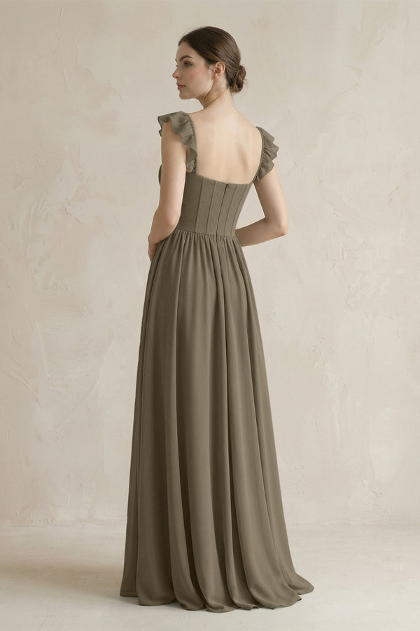 Sweetheart Chiffon Ruffled A-Line Corset Bridesmaid Dress in Willow Green