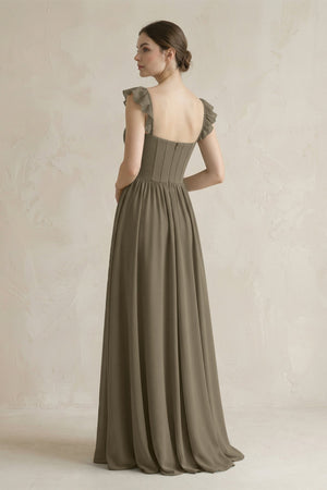 Sweetheart Chiffon Ruffled A - Line Corset Bridesmaid Dress in Willow Green - SHE IS ME Bridesmaid Dresses