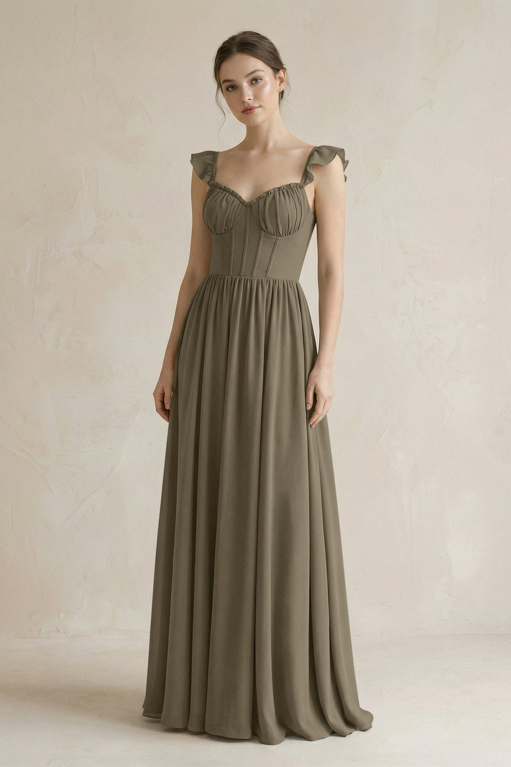 Sweetheart Chiffon Ruffled A - Line Corset Bridesmaid Dress in Willow Green - KISS BRIDAL Bridesmaid Dresses