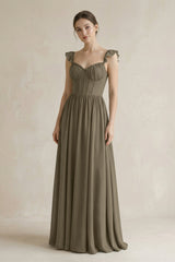 Sweetheart Chiffon Ruffled A - Line Corset Bridesmaid Dress in Willow Green - KISS BRIDAL Bridesmaid Dresses