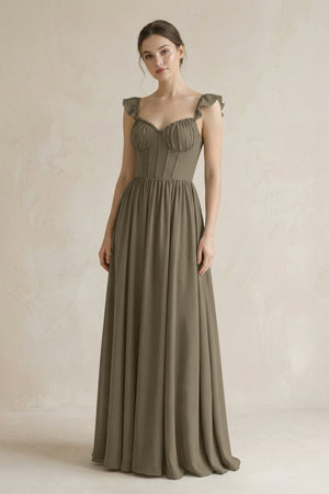 Sweetheart Chiffon Ruffled A - Line Corset Bridesmaid Dress in Willow Green - SHE IS ME Bridesmaid Dresses