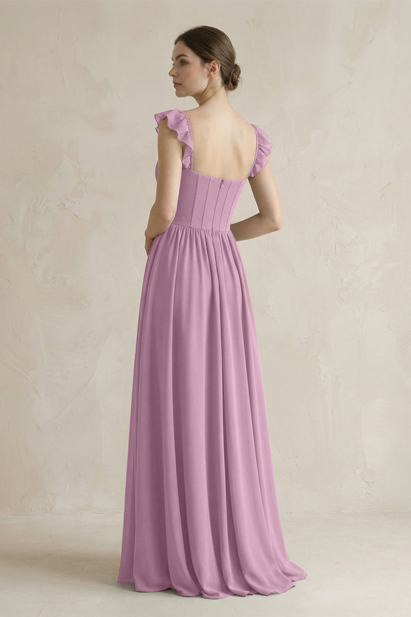 Sweetheart Chiffon Ruffled A - Line Corset Bridesmaid Dress in Wisteria - SHE IS ME Bridesmaid Dresses
