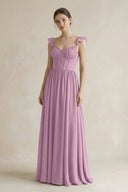 Sweetheart Chiffon Ruffled A - Line Corset Bridesmaid Dress in Wisteria - SHE IS ME Bridesmaid Dresses
