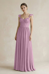 Sweetheart Chiffon Ruffled A - Line Corset Bridesmaid Dress in Wisteria - KISS BRIDAL Bridesmaid Dresses