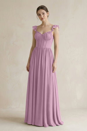Sweetheart Chiffon Ruffled A - Line Corset Bridesmaid Dress in Wisteria - SHE IS ME Bridesmaid Dresses