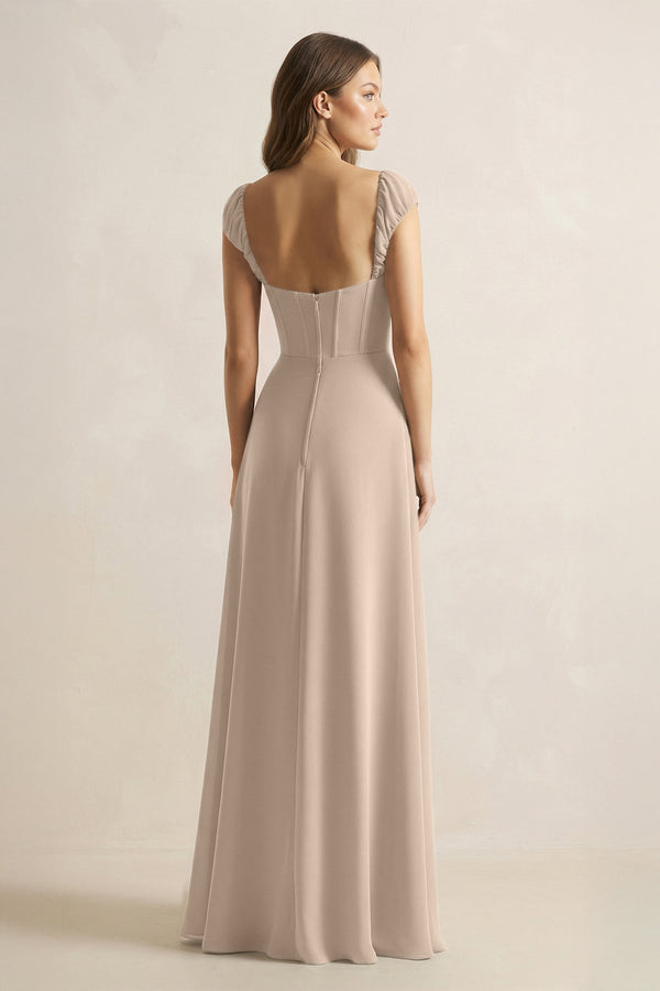 Sweetheart Corset A - Line Chiffon Bridesmaid Dress in Almond - SHE IS ME Bridesmaid Dresses