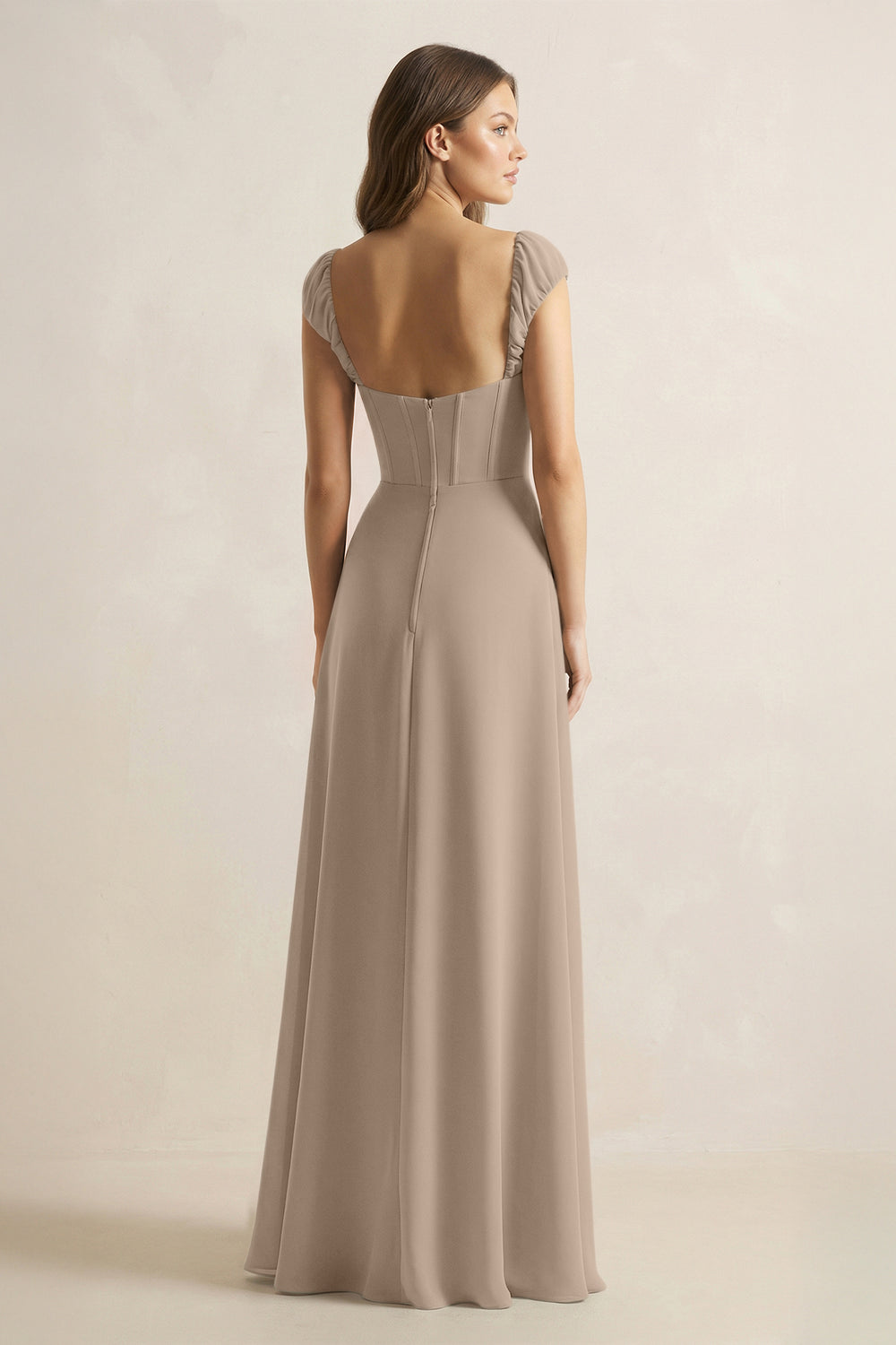 Sweetheart Corset A-Line Chiffon Bridesmaid Dress in Almond