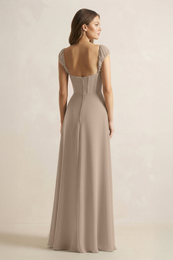 Sweetheart Corset A-Line Chiffon Bridesmaid Dress in Almond (2) | KISSBRIDAL