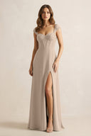 Sweetheart Corset A - Line Chiffon Bridesmaid Dress in Almond - SHE IS ME Bridesmaid Dresses