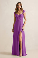 Sweetheart Corset A - Line Chiffon Bridesmaid Dress in Amethyst - KISS BRIDAL Bridesmaid Dresses