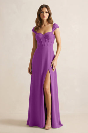 Sweetheart Corset A - Line Chiffon Bridesmaid Dress in Amethyst - SHE IS ME Bridesmaid Dresses