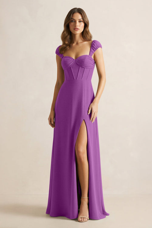 Sweetheart Corset A - Line Chiffon Bridesmaid Dress in Amethyst - SHE IS ME Bridesmaid Dresses