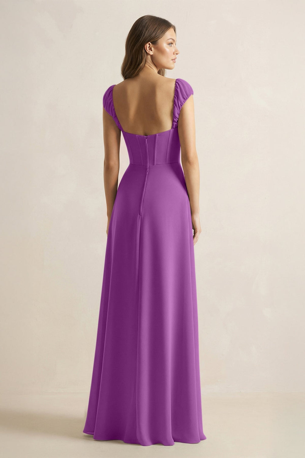 Sweetheart Corset A - Line Chiffon Bridesmaid Dress in Amethyst - KISS BRIDAL Bridesmaid Dresses